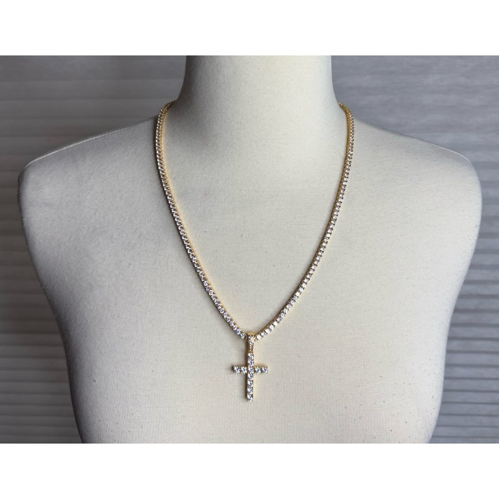 The Gld Shop Yellow Gold Diamond Cross Pendant and‎ Diamond Tennis Necklace